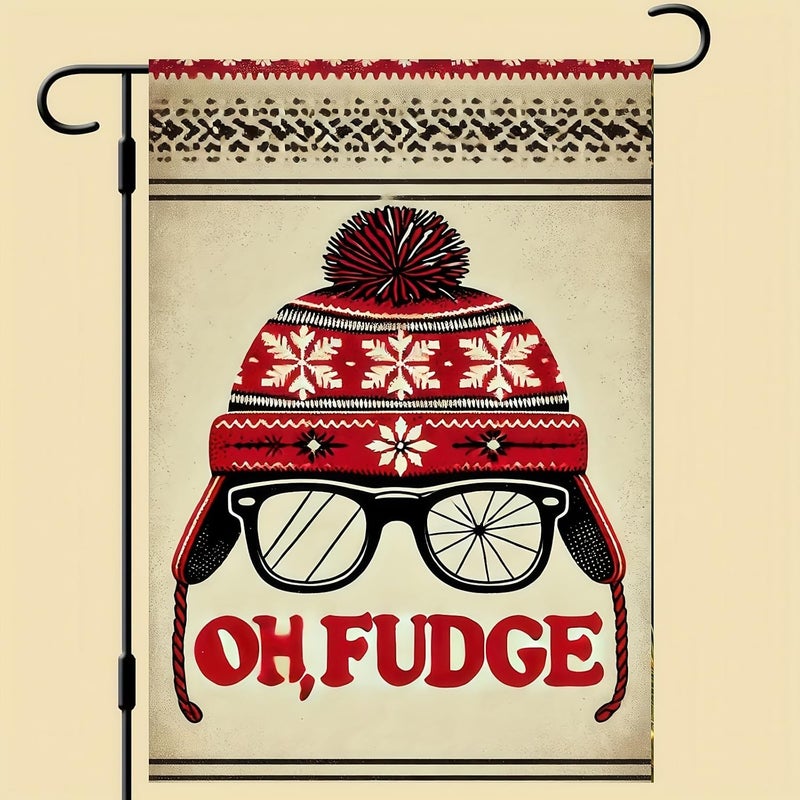 BlissYard Oh Fudge Garden Flag 12x18 Inch Double Sided Winter Hat Glasses Retro Style Holiday Design Small Outdoor Yard Flag Seasonal Welcome Garden Banner for Porch Lawn Patio Winter Decor - Image 2